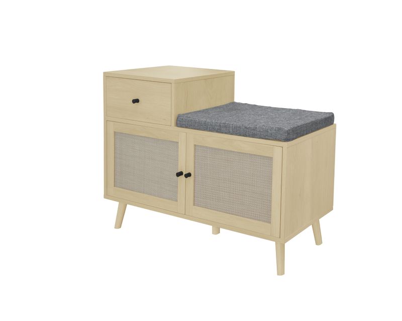 Schuhbank con rattantüren, Sitzfläche e Schublade 90x35x65cm_voghion.com