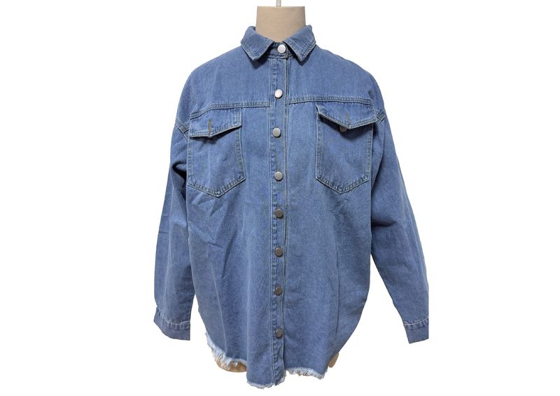 Damenbekleidung Übergroße Jeansjacke Lässiges langärmeliges Jeanshemd Distressed-Jeansjacke_voghion.com