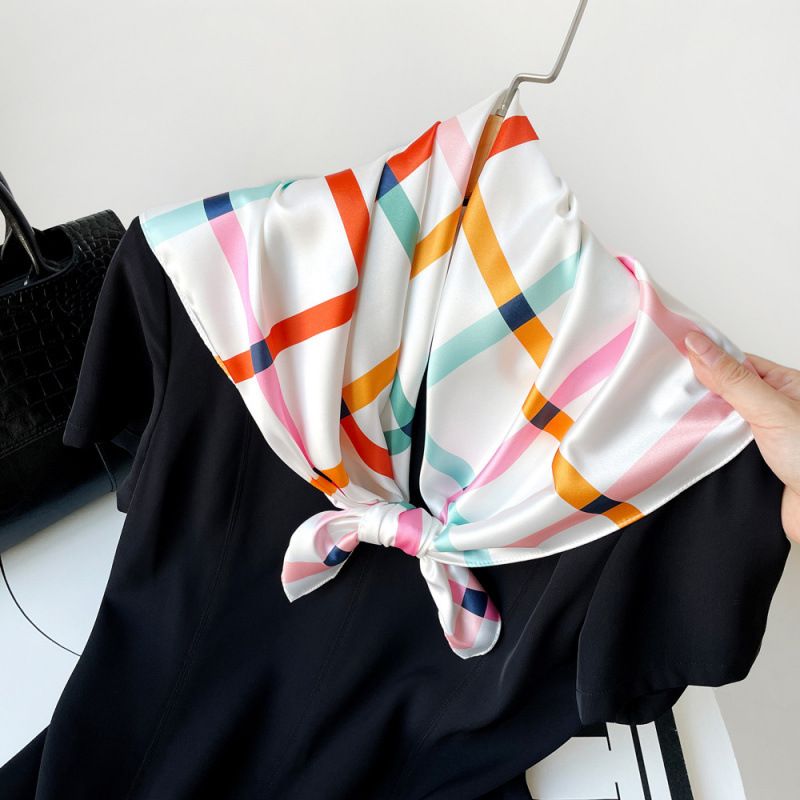 70cm Spring Summer New Square Colorful Printed Silk Women's Professional Neck Satin Small Scarf_voghion.com