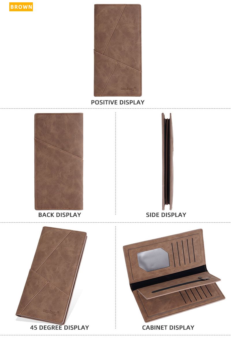 BAELLERRY New Men's Long Wallet With 17 Card Slots, Tri-Fold Design, Minimalist Business Style, Zippered Bill Compartment_voghion.com