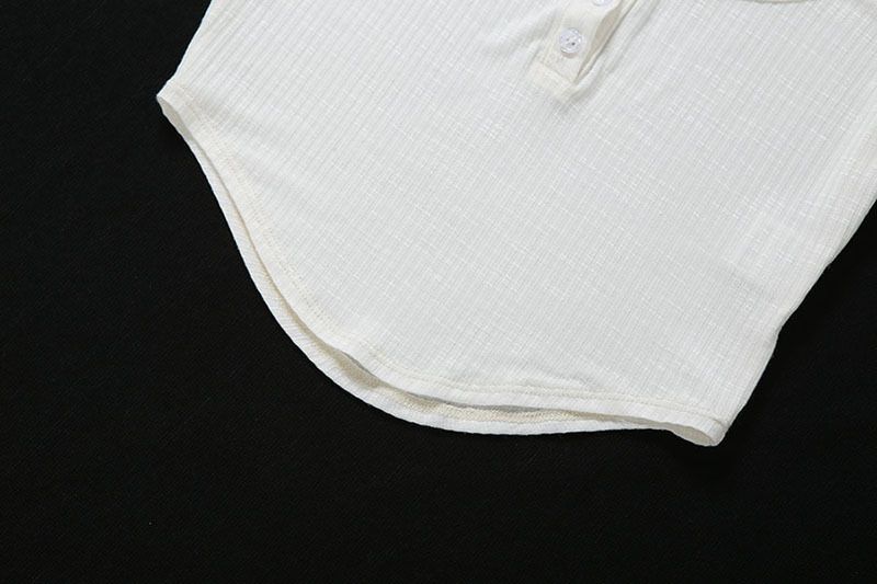 Fashion 2025 Summer New Short Sleeved U-neck Single Breasted Slim Fit With Exposed Navel Base Solid Color T-shirt For_voghion.com