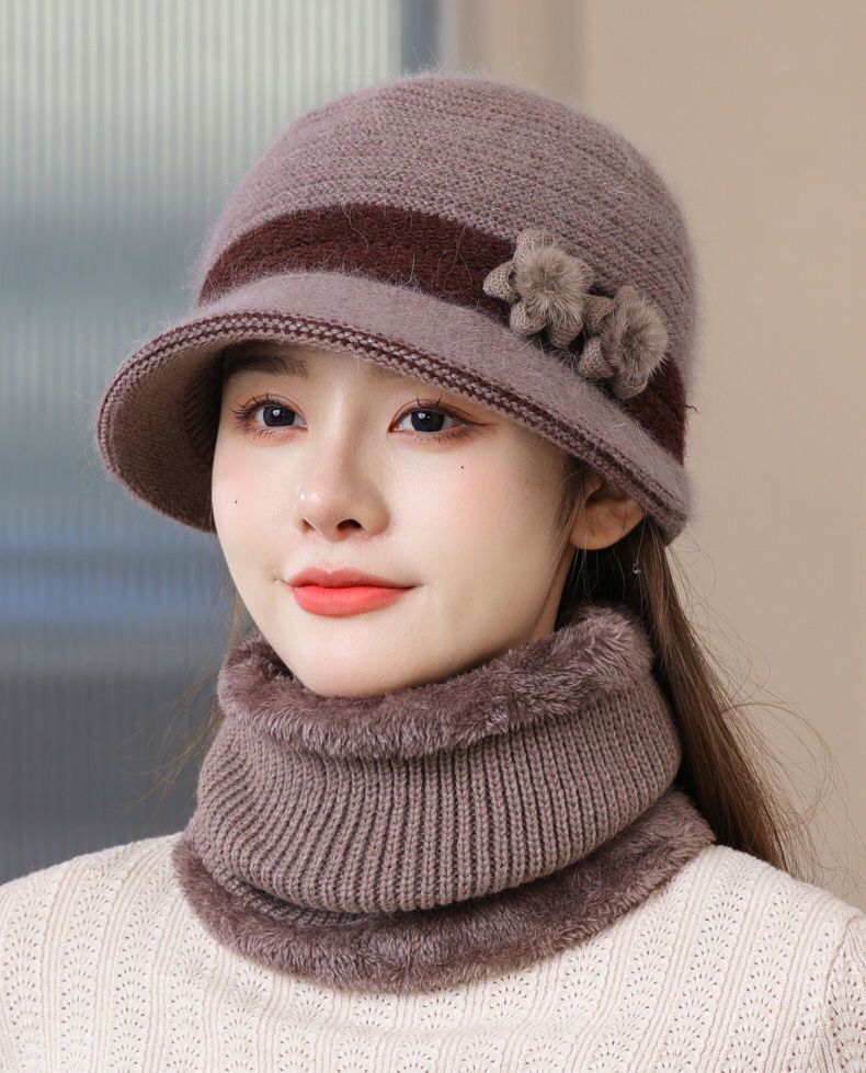 Winter Knitted For Middle-aged Elderly Women, Mom's Rabbit Fur Hat, Thickened And Fleece-lined, Grandma's Warm Wool Hat_voghion.com