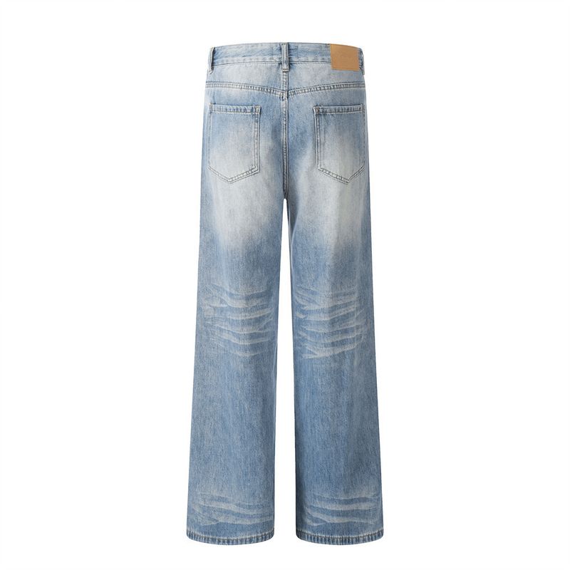 Herrenbekleidung Amerikanische High Street Washed Gradient Denim-Hose für Herren Lockere Daddy-Hose im Used-Look Vielseitige, lässige Hose mit weitem Bein und geradem Bein_voghion.com