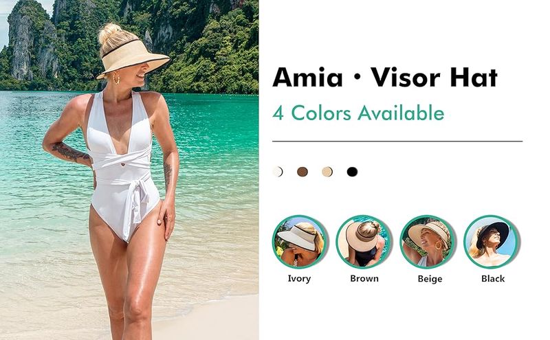 Joywant Womens Sun Visor Hats, Packable Wide Brim Ponytail Beach Hat Straw Visor Summer Beach Vacation Essentials For Womens_voghion.com