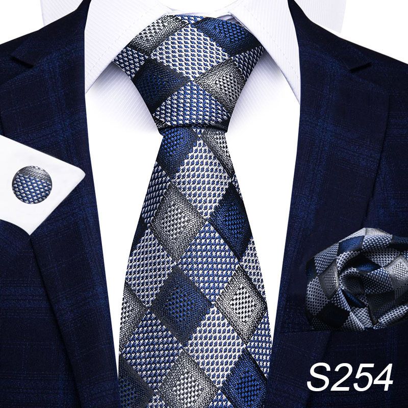 Corbata de seda de poliéster de alta calidad unisex para hombre, corbata formal de color sólido, bolsillo, toalla, gemelos, juego de jacquard_voghion.com