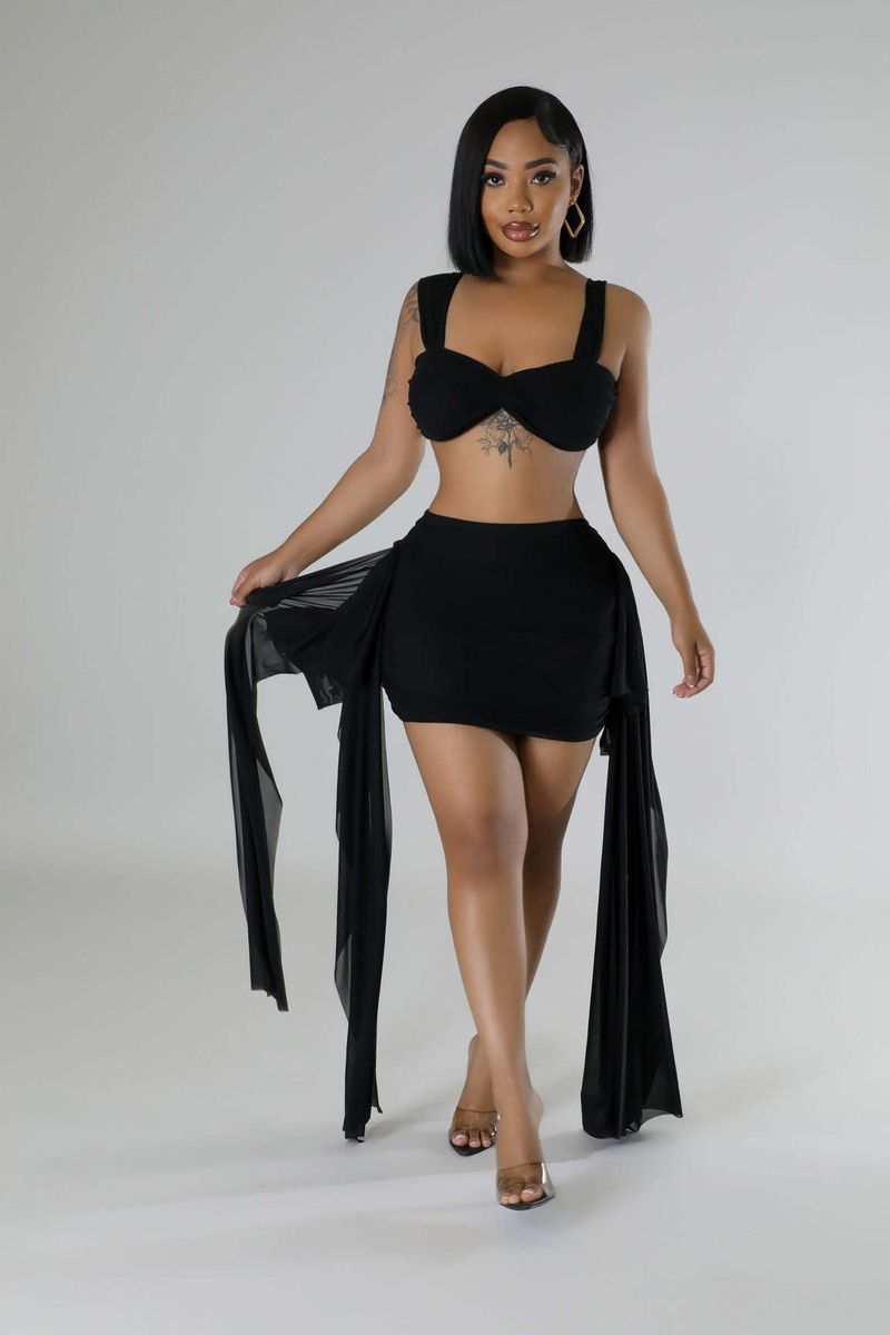 Ensemble deux pièces jupe à volants décontractée pour femme_voghion.com