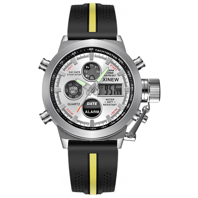 Men's Sport Watch With Analog-Digital Display, GMT Function, Date & Week Indicator, Luminous Hands, PU Leather Strap, Alloy Case_voghion.com