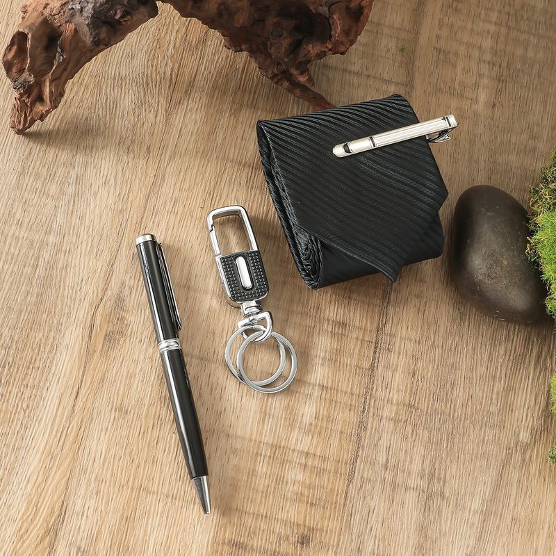 Men's Business Wallet Tie Ballpoint Pen + Keychain 4pcs/set Gift Box Set_voghion.com