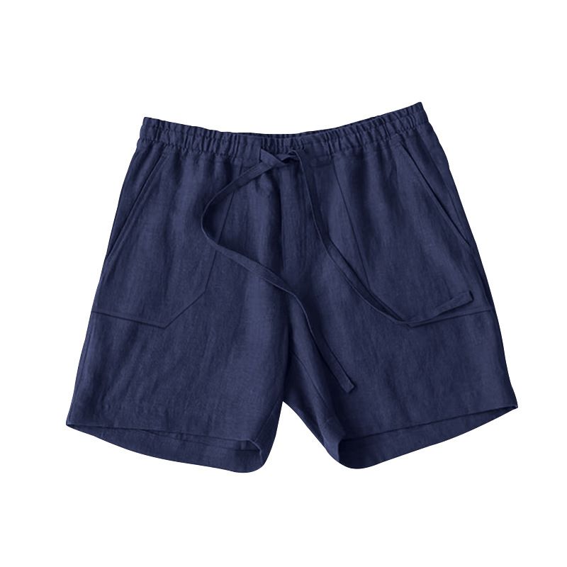 Pantaloncini estivi da uomo in cotone e lino con coulisse elastica in vita, pantaloni casual da spiaggia traspiranti a cinque punte, tinta unita, prodotti premium_voghion.com