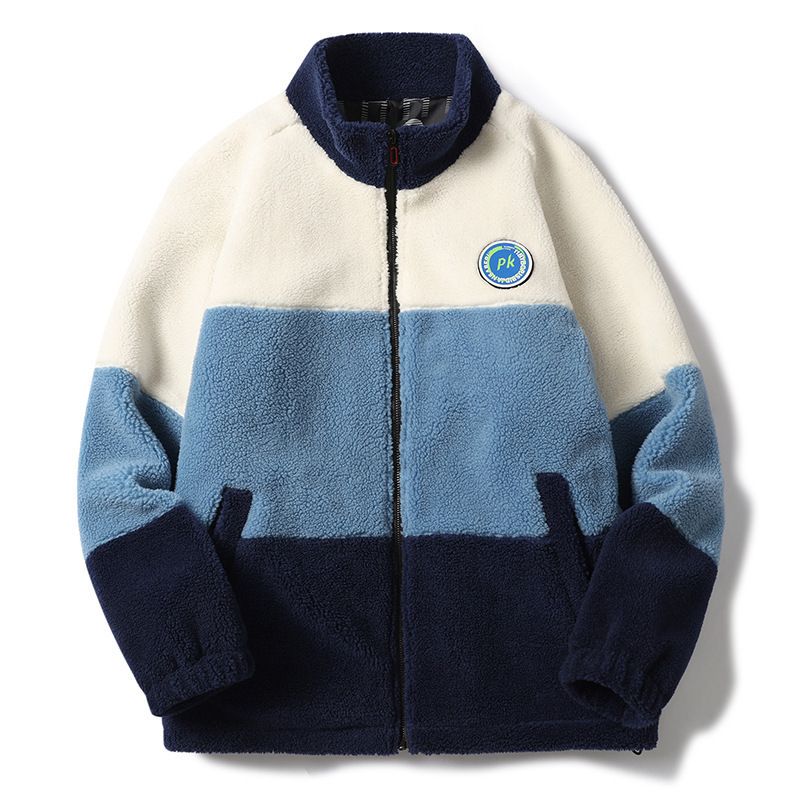 Plus Size Lamb Wool Sweatshirt Couple Outfit Autumn Winter Warm Jacket Trendy Brand Ins Loose Color Block Cotton Coat_voghion.com
