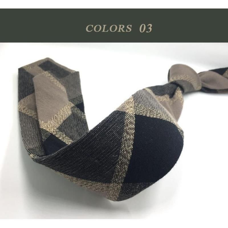 Cravatta in lino marrone, cotone, giallo, rosso scuro, nero opaco, retrò, casual, stile britannico giapponese, 7 cm_voghion.com