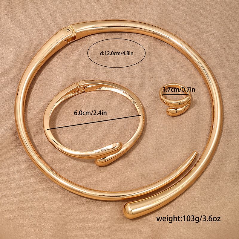 Conjunto de joyería para mujer, moda simple, metal pesado, temperamento, anillo geométrico, collar liso, pulsera, anillo, conjunto de joyería_voghion.com