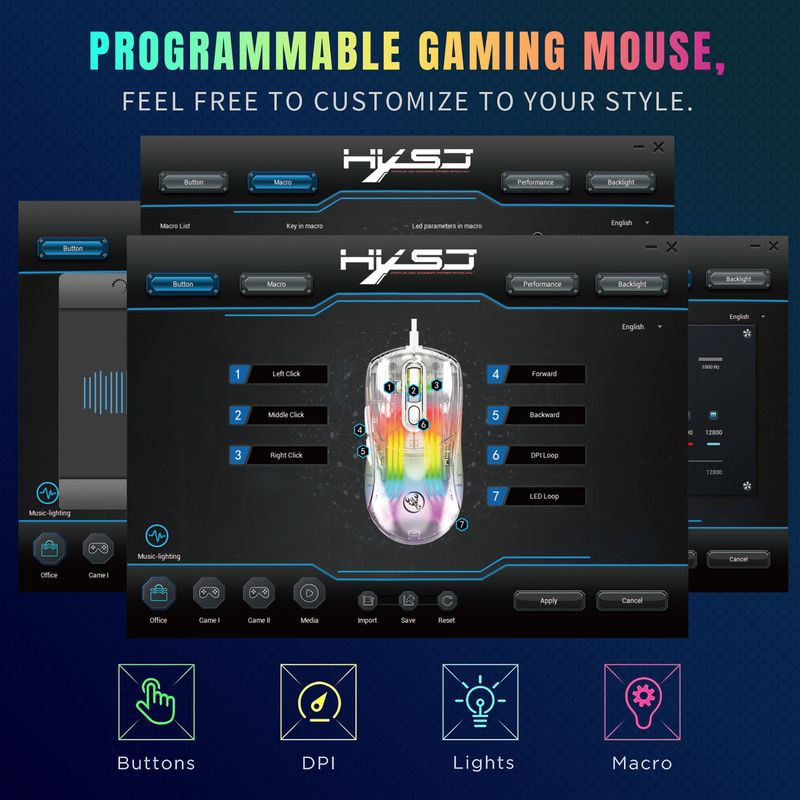 Transparente kabelgebundene Gaming-Maus, 7-Tasten-Makroprogrammierung, geflochtenes Kabel, 12800 dpi RGB-Hintergrundbeleuchtung, eSports-Maus_voghion.com