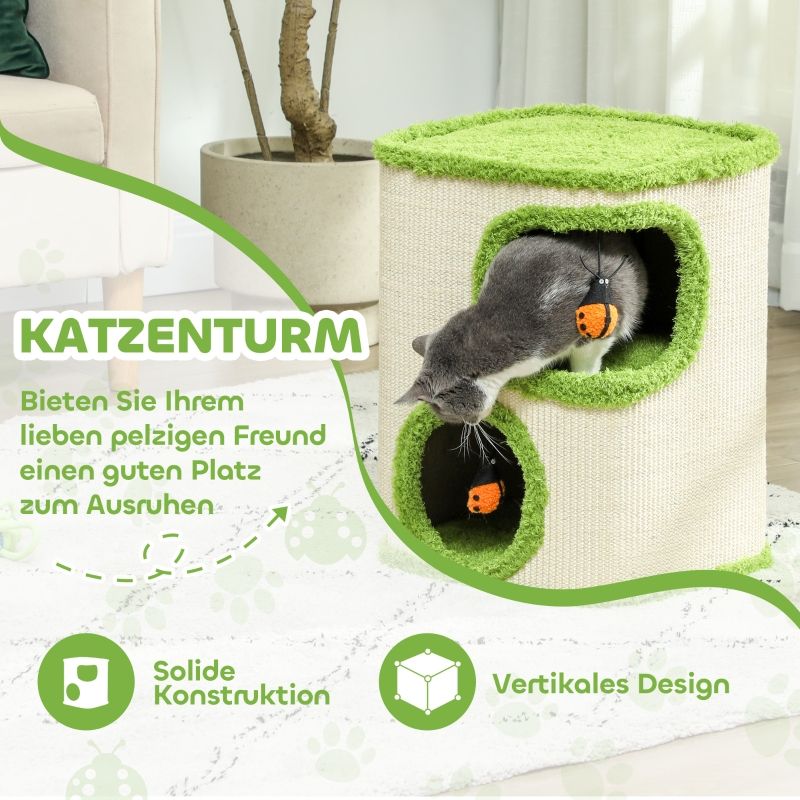 Kratzturm 52 cm avec Katzenhöhle, Kratzfläche et Spielzeug, Vert/Crème_voghion.com
