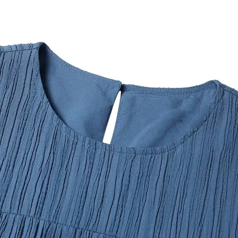 Abito Abaya musulmano a maniche lunghe con scollo a O alla moda da donna. Abito estivo con orlo arricciato solido_voghion.com