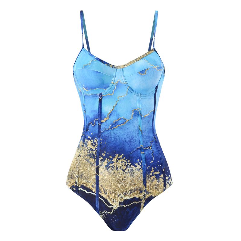 Maillot de bain rétro pour femmes, combinaison imprimée peinture à l'encre, jupe en gaze en mousseline de soie, pour vacances, maillot de bain de beauté_voghion.com