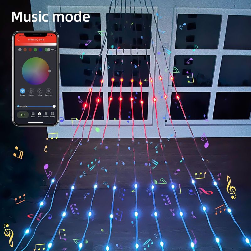 Holiday Lighting Smart Bluetooth Five Pointed Star Waterfall Light 3.6m Christmas Decoration Hanging Tree Trailer Light LED Starry Sky Flowing Water_voghion.com