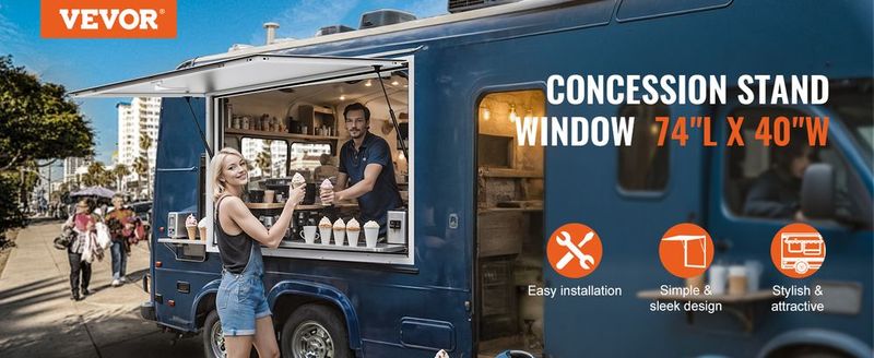 VEVOR Concession Window 74"x40", Aluminum Alloy Food Truck Service Window With Awning Door & Drag Hook, Up To 85 Degrees Stand Serving Window For Food Trucks Concession Trailers, Glass Not Included_voghion.com