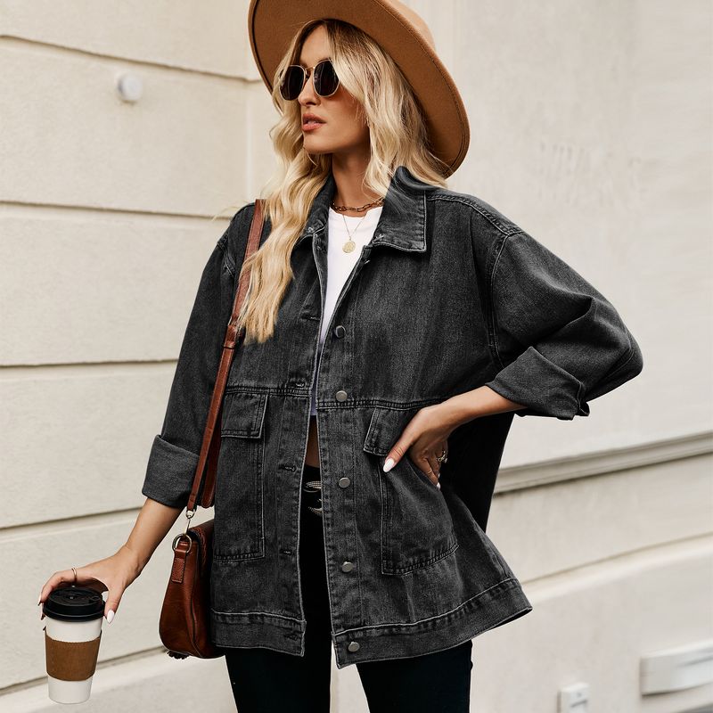 villsäiteg schlank retro klassesch locker Denim Casual Jacket Top fir Fraen_voghion.com