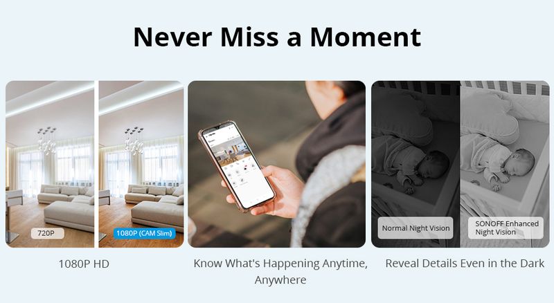 SONOFF CAM Schlanke WLAN-Sicherheitskamera Bewegungserkennungsalarm Lokaler und Cloud-Speicher Smart Home-Sicherheit EWek APP-Steuerung_voghion.com