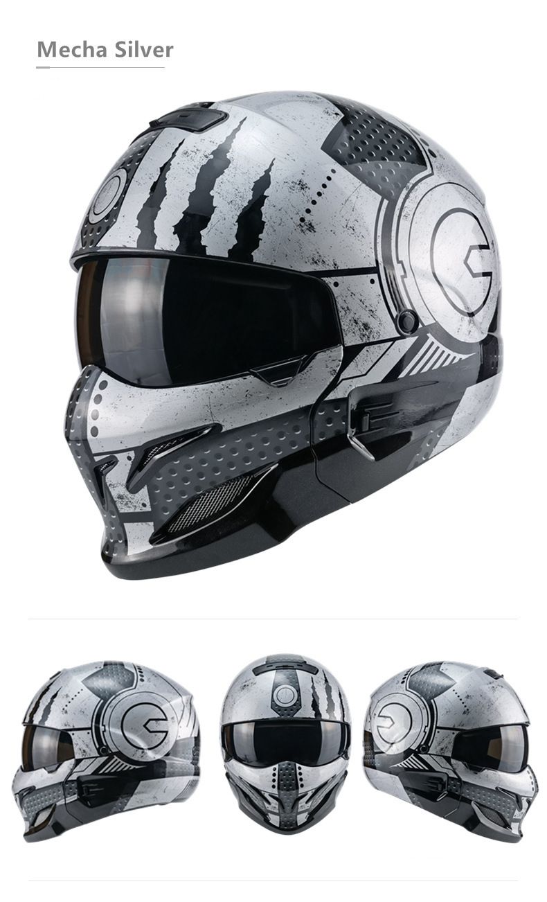 Samurai Black Scorpion Herr Kombinationshelhjälm Four Seasons Mech Battle Damage_voghion.com