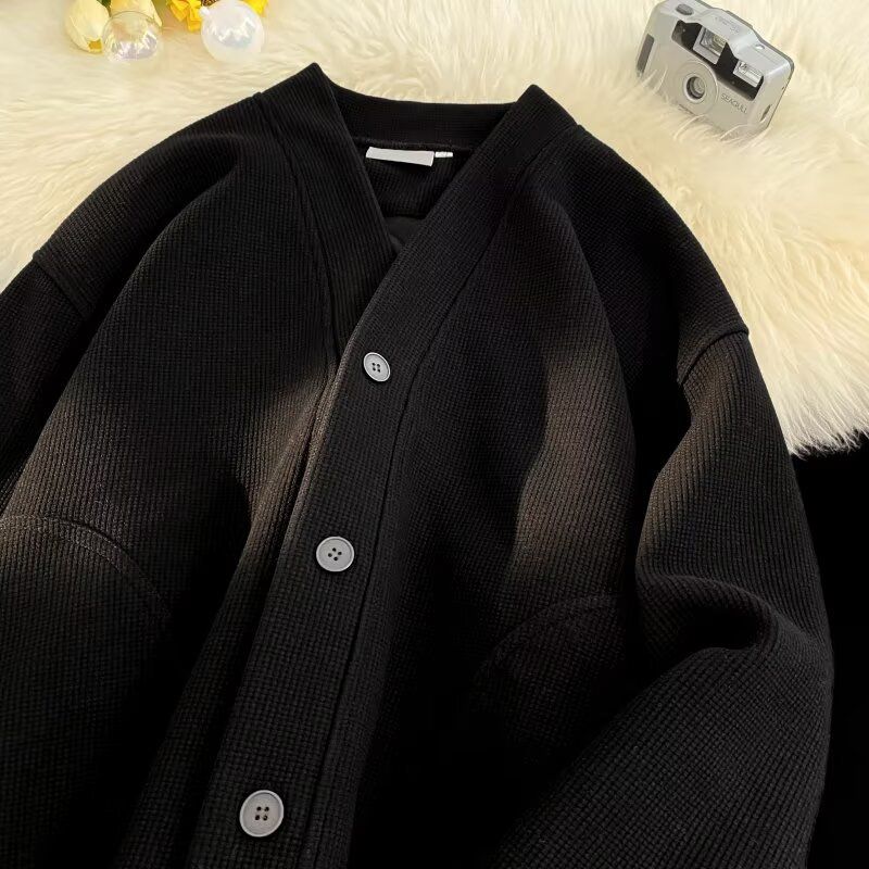 Autumn Winter New American Style Knitted Sweater Men's Loose V-Neck Cardigan Sweatshirt Trendy Casual Jacket Men_voghion.com