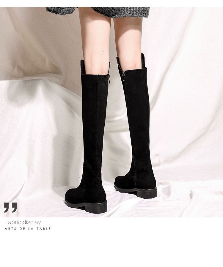 Women's High 2024 New Arrival Fall And Winter Flats Fleece-ed Mid Heattech Hidden Heel Below The Knee Boots_voghion.com