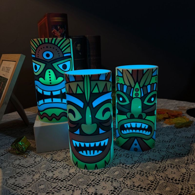 Bougies électroniques d'Halloween transfrontalières, masques Tiki, impression de télécommande de bar, électronique LED de décoration intérieure_voghion.com
