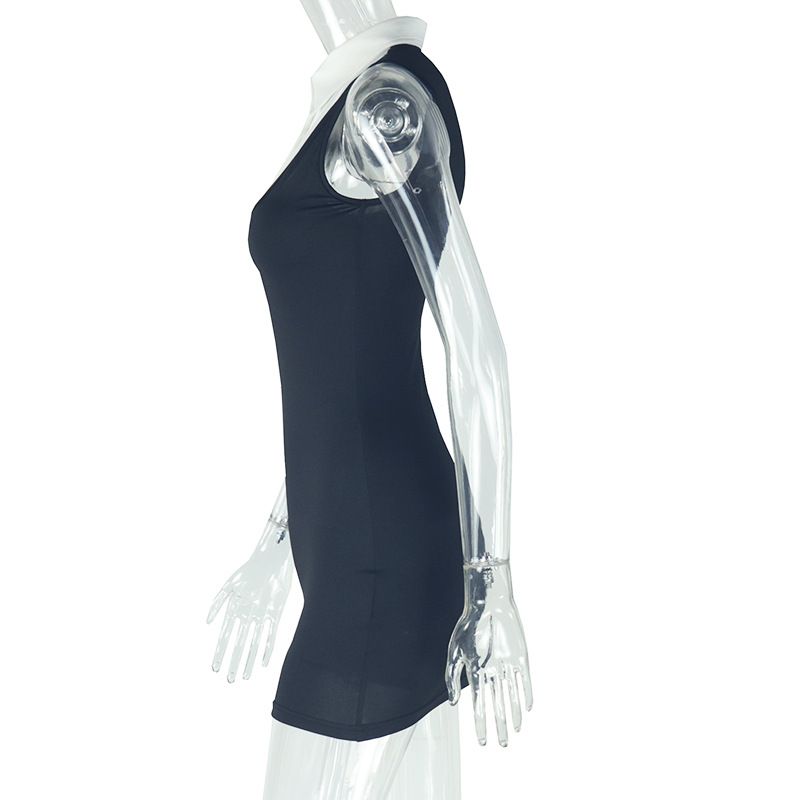 Vestito da donna all'uncinetto con scollo a V, senza maniche, attillato, elasticizzato, stile pesca, stile streetwear, mini aderente, stile club._voghion.com