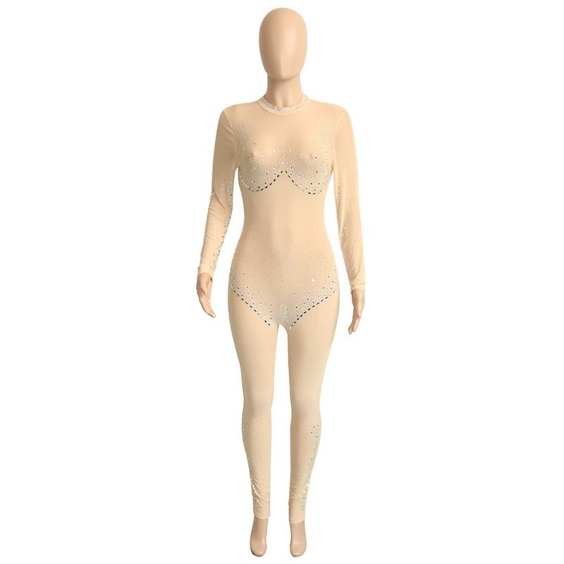 Moteriški drabužiai Sexy Meh Through Hot Diamond Kelnės ilgomis rankovėmis kombinezonas moterims_voghion.com