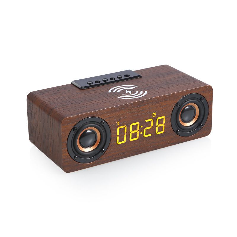 Multifunctionele high-end Blueooh audio subwoofer USB-poort draadloze oplaadbare wekker in houten luidspreker_voghion.com