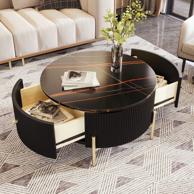 Modern Round Coffee Table With 2 Large Drawers Storage Accent Table(31.5'')_voghion.com