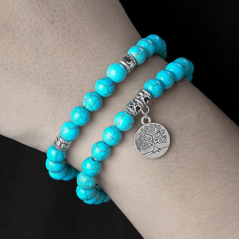 Heißes 8mm Türkis Armband, Zweiteiliges Set, Weltenbaum Armband, Paar Armband_voghion.com