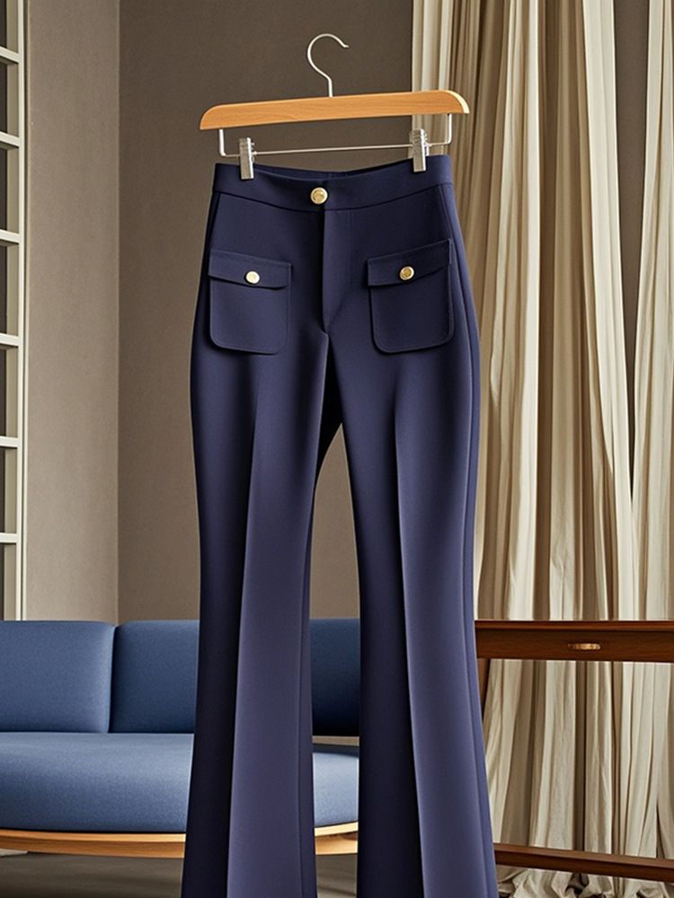 Women's Clothing small high waist slim pants copper sulfate wear blue suit flared casual pants women autumn_voghion.com