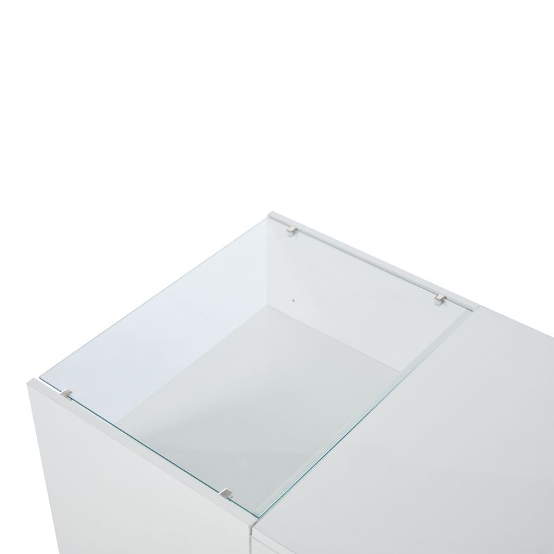 Table basse réglable en hauteur 95 x 48 x 42 cm avec rangement dissimulé, éclairage LED, tiroir et prise – Table d'appoint de salon blanche_voghion.com