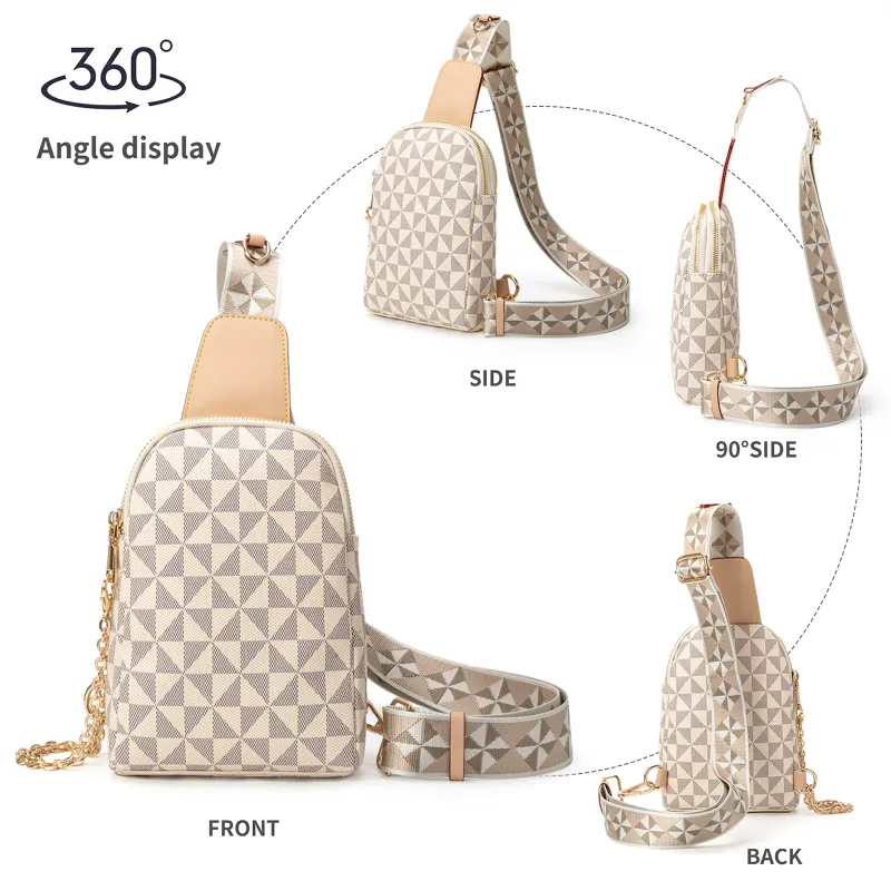 Designer Bag Free Shipping Geometric Pattern Sling Bag Chain Decor Adjustable Strap Student Schoolbag_voghion.com