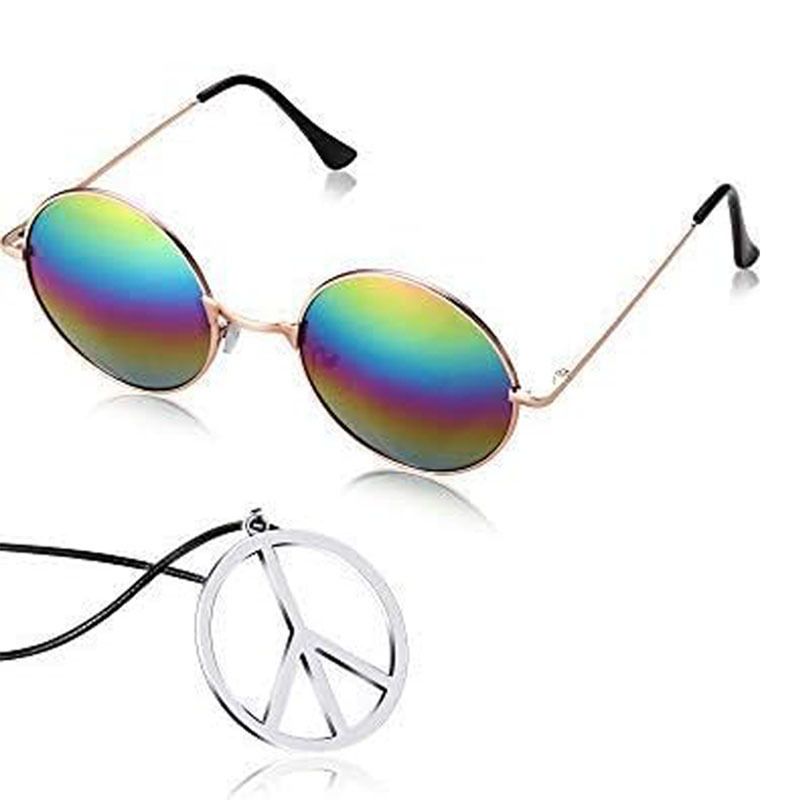 Conjunto de ropa con aretes de acero inoxidable y collar de etiqueta plana con gafas de sol coloridas de Age Carnival_voghion.com