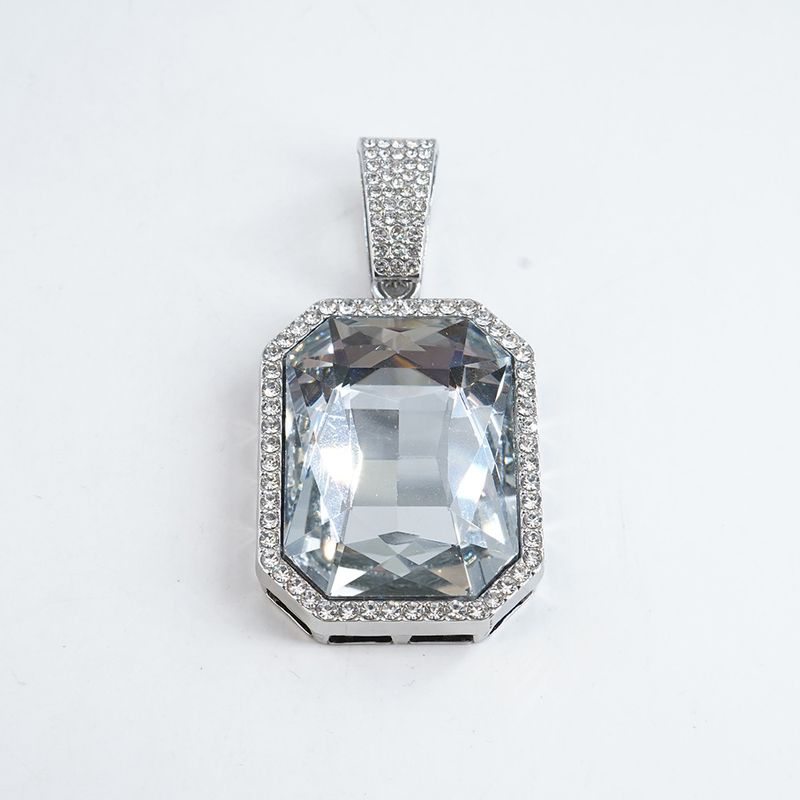 Collana con ciondolo a forma di quadrato con pietre preziose colorate, unisex, da uomo, hip hop, con catena cubana e diamanti, da uomo e da donna._voghion.com