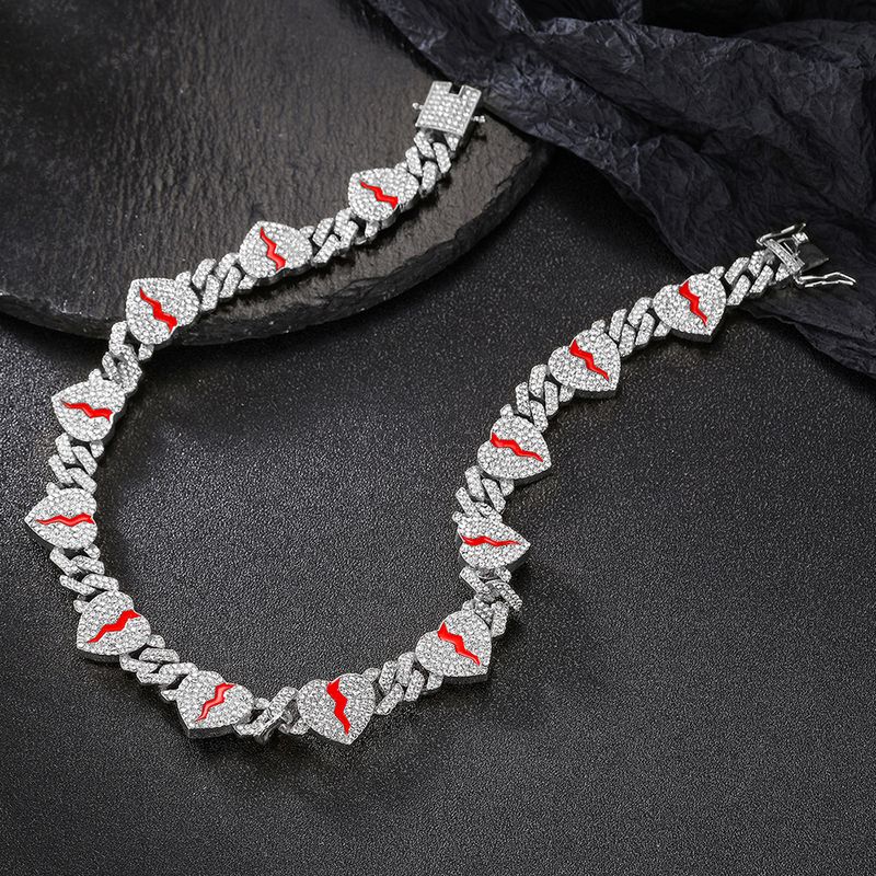 Accessori personalizzati in lega con catena cubana, nuovi diamanti, accessori hip hop di nicchia con crack rosso_voghion.com