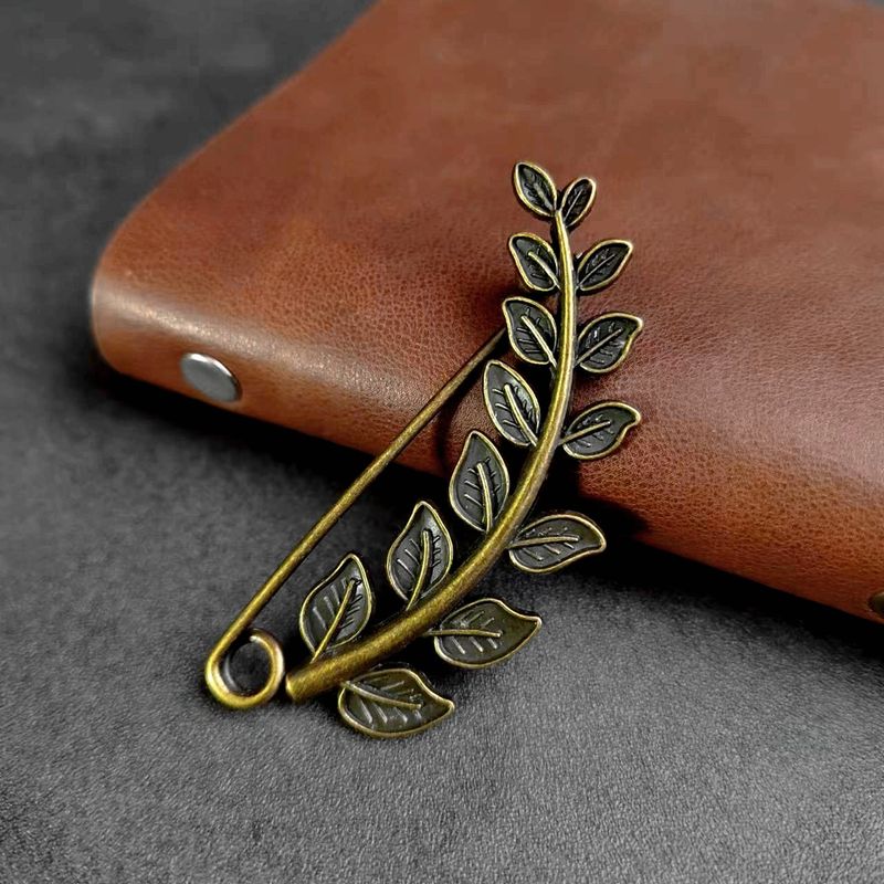 JM Bronzo Antico Elettrolitico Motivo Piuma Fiore Ramo Uccello Foglia Spilla Artistica Grande Accessorio_voghion.com