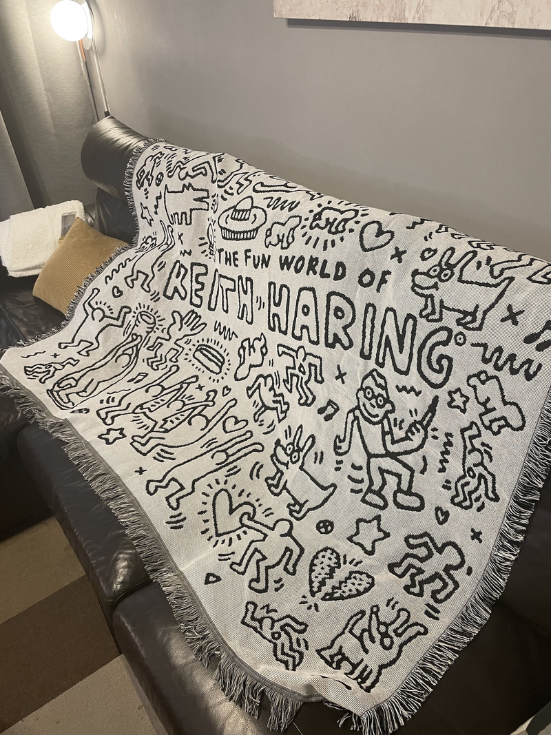 Homeware Keith Haring, Schwarz-Weiß-Graffiti-Meister Keith Haring Sofadecken-Dekoration_voghion.com