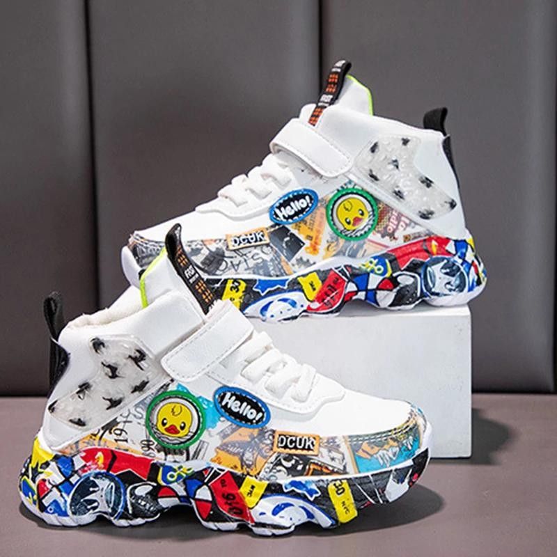 Size 26-36 Children Sports Sneakers for Girls Kid Cartoon Graffiti Pattern Casual Shoes Boys Basketball Shoe chaussures_voghion.com
