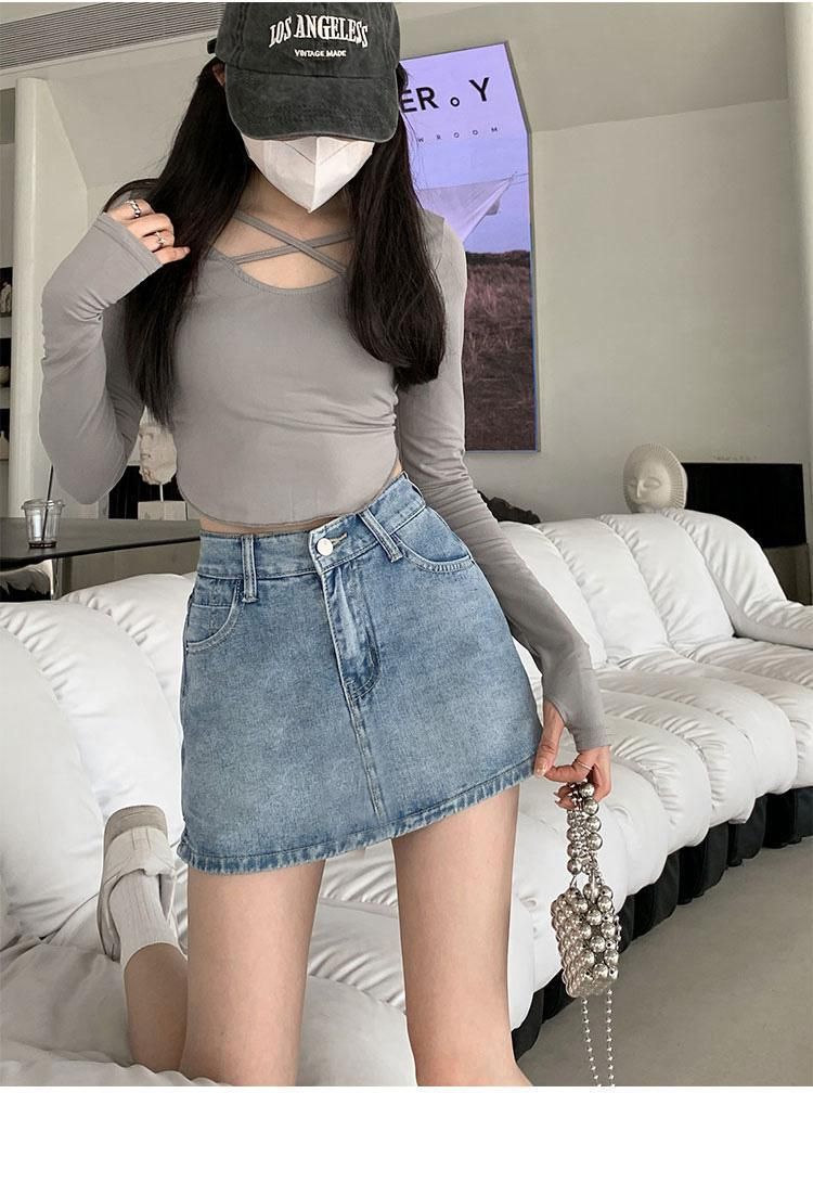 Gonna in denim da donna, modello primavera e autunno, nuova gonna nera a vita alta con linea a trapezio, abbinabile a tutti gli abiti_voghion.com