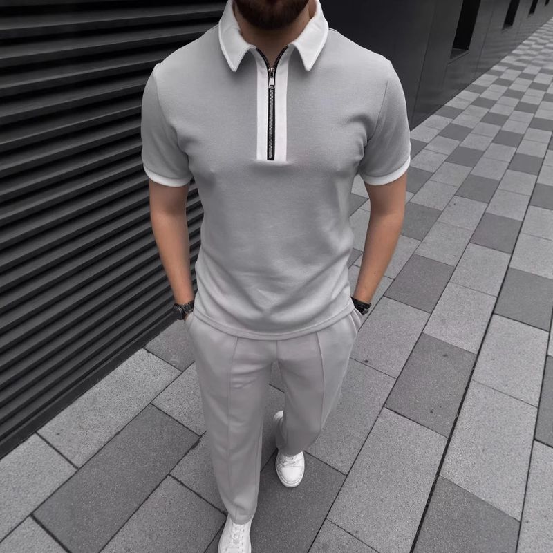 Herren Poloshirt Reißverschluss Lässiger Kurzarm-Shorts-Anzug_voghion.com