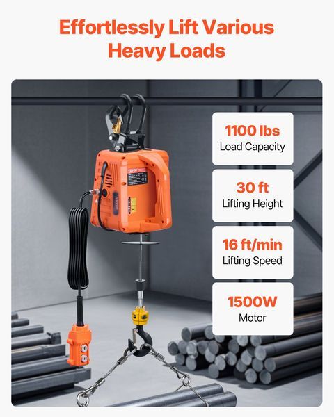 3-in-1 Portable Electric Hoist Winch 1100LBS Wired/Wireless Remote Control_voghion.com
