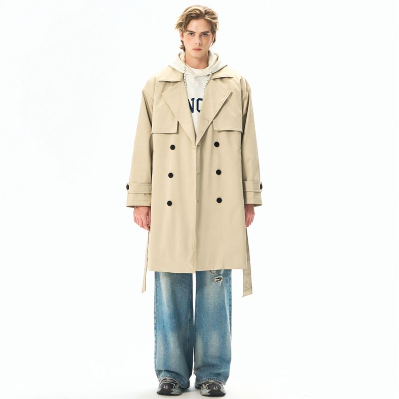 Trench da uomo in lana di media lunghezza sopra il ginocchio, giacca con revers di marca alla moda autunno inverno in stile coreano di alta qualità_voghion.com