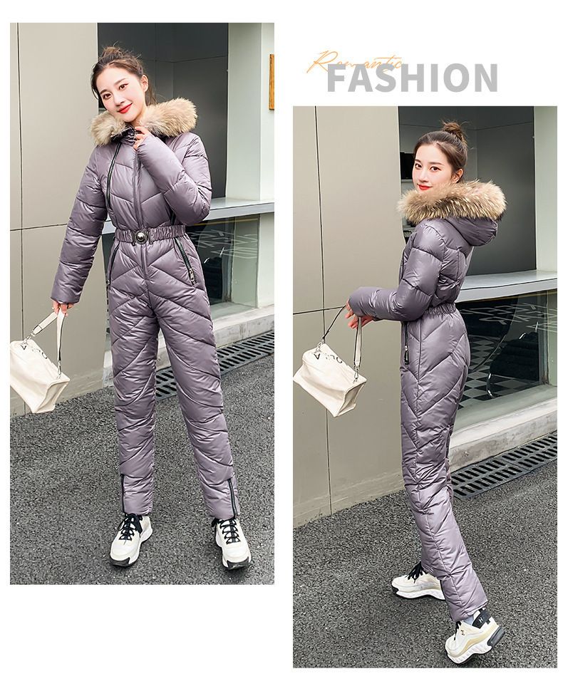 Women's Winter Hooded Puffer Coat With Removable Faux Fur Trim, Thickened Insulated Long Jacket For Skiing & Outdoor Activities_voghion.com