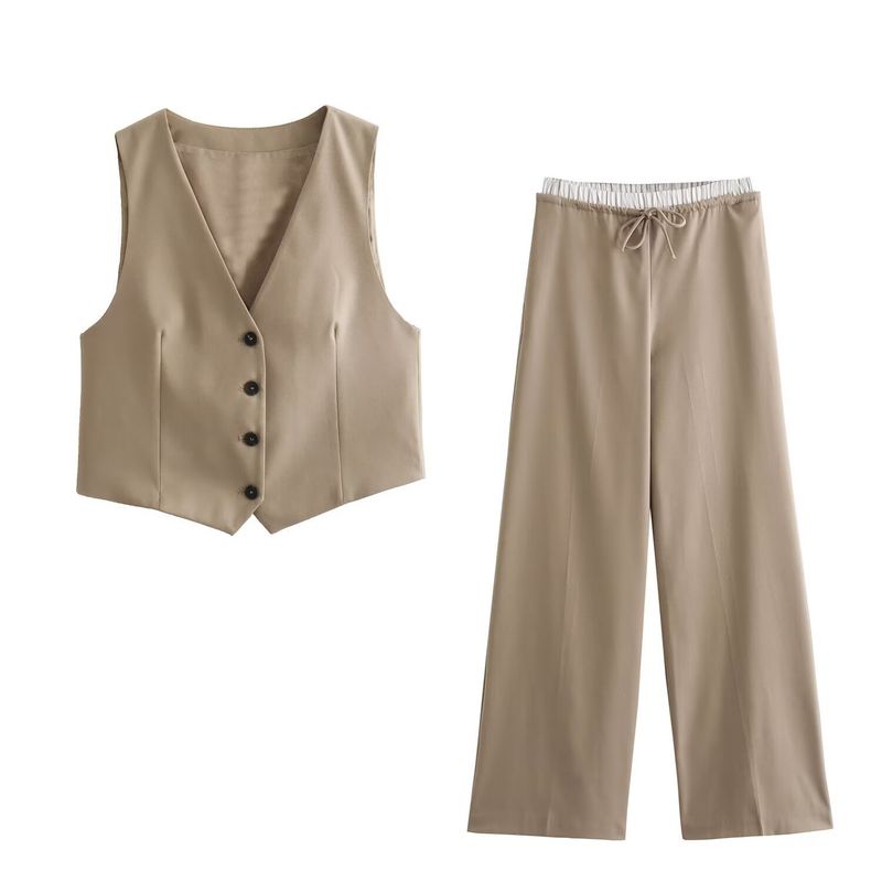 Women's Spring Slim Vest & Patchwork Pants Set - Casual Korean Style Stretch Polyester Outfit_voghion.com