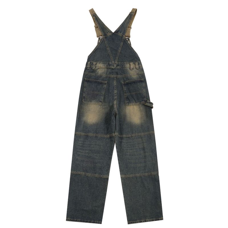 Men's loose straight leg suspender jeans romper_voghion.com