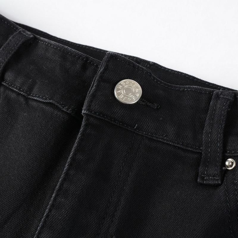 Jeans neri alla moda da uomo, strappati e rattoppati, pantaloni skinny elasticizzati slim fit_voghion.com